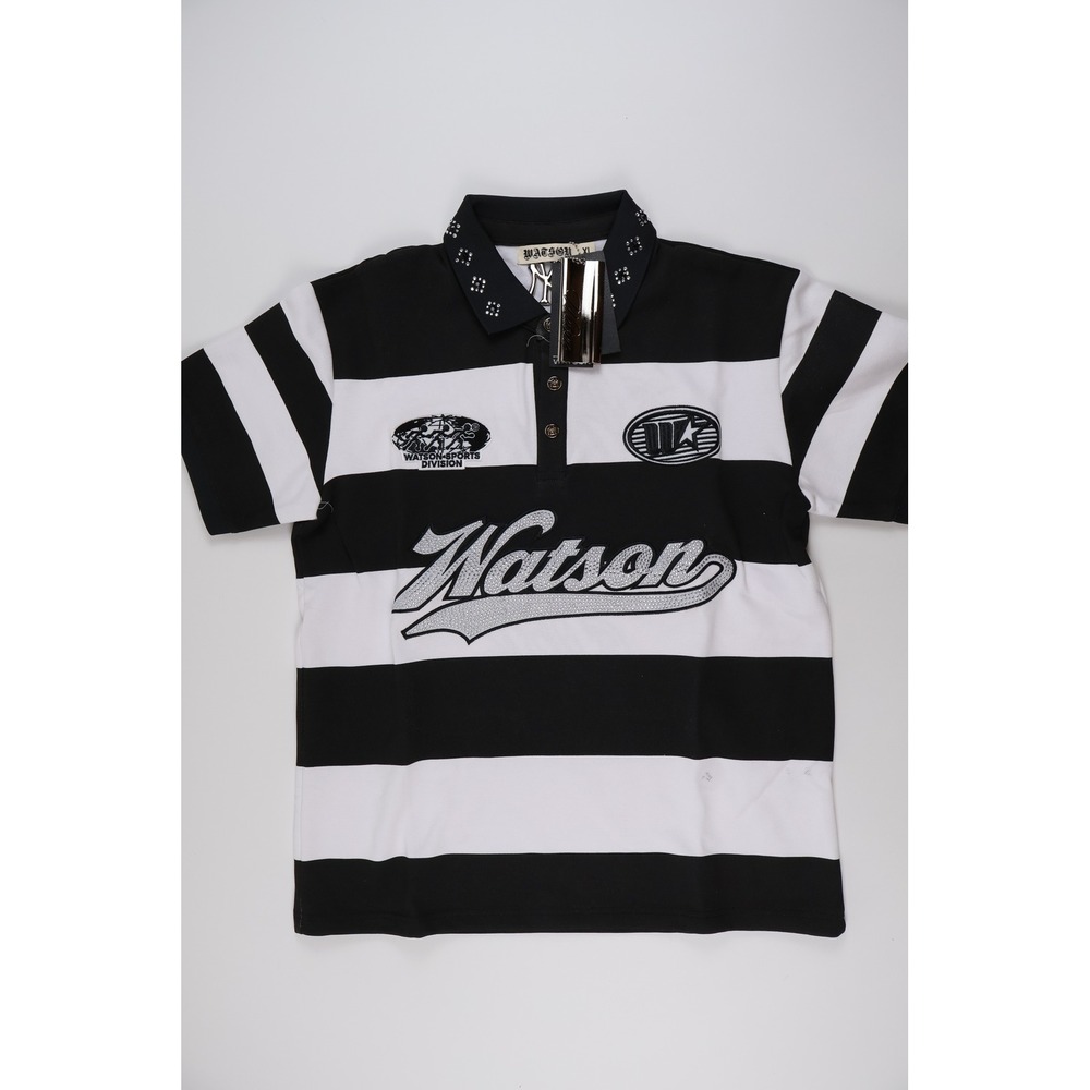 Watson Rugby Polo Larger Than Life Black White Striped XL NWT